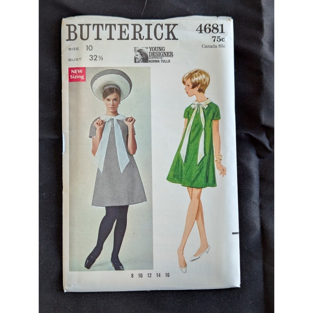 VTG 1968 Butterick 4681 Uncut Norma Tullo Dress Size 10 Bust 32.5 Retro Pattern